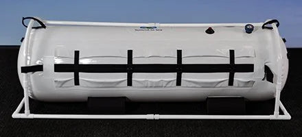 Summit to Sea Shallow Dive 26-inch by 84-inch soft hyperbaric chamber inflated with black support straps